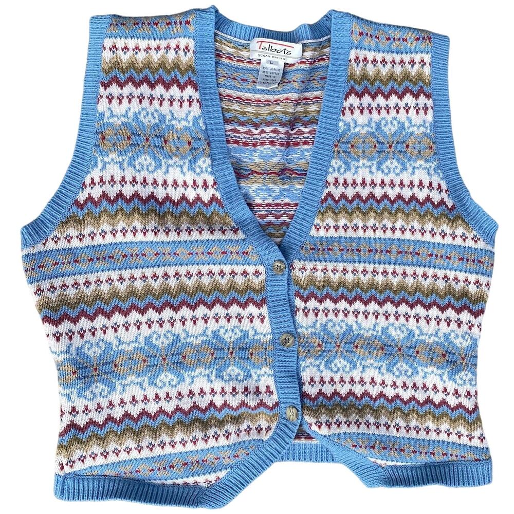 Talbots Susan Bristols women Large sweater vest cardigan pastel colors
